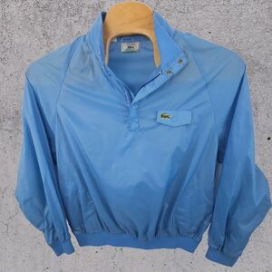 Vintage Izod Lacoste Men Nylon 1/2 Zip Up Snap Jacket Size XL Baby Blue Designer